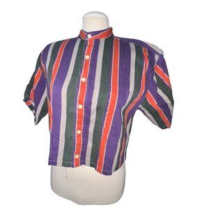 Vintage Duck Head Cropped Button-Up Shirt Women’s Sz Large Multicolor Striped De